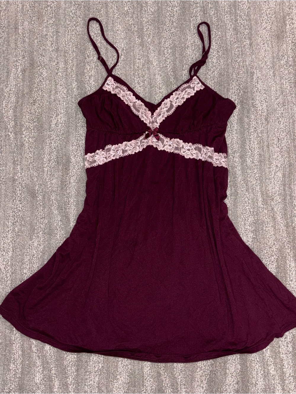 Victoria’s Secret Modal Babydoll Mini Slip Dress Burgundy Lace Trim Women’s Sz S